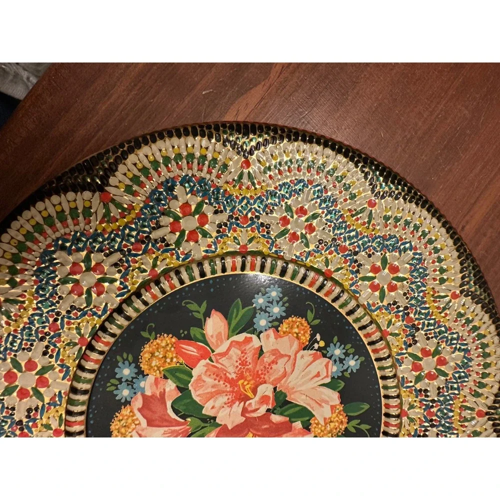 Vintage‎ Floral Round Metal Tin Serving Tray Decorative Collectible holland